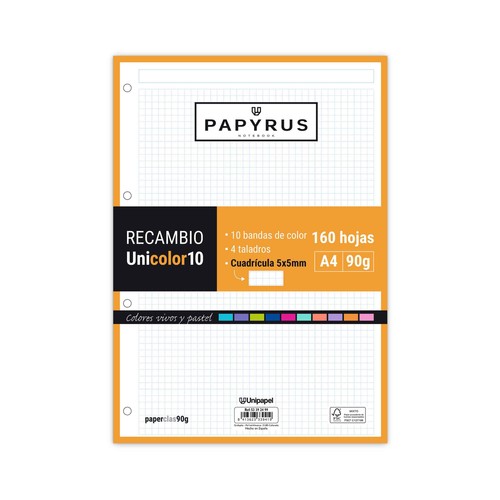 Papier Quadrillé Unipapel A5 4x4mm - 90g/m², 100 Feuilles à 4 Trous, Multicolore