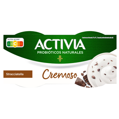 ACTIVIA Bífidus cremoso con 6 horas de fermentación y stracciatella ACTIVIA de Danone 4 x 115 g.
