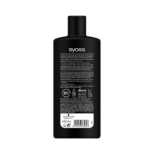 SYOSS Champú alisador e hidratante para cabellos encrespados y secos SYOSS Keratin 440 ml.
