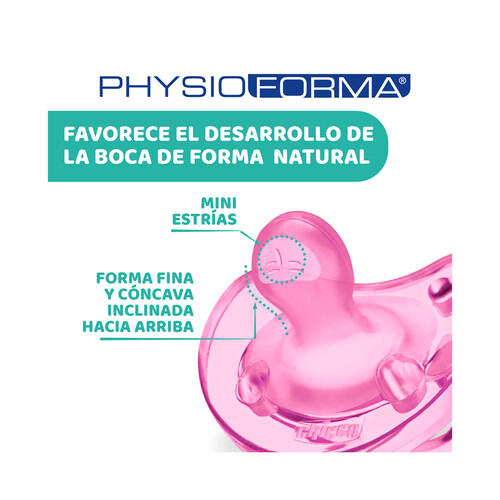 CHICCO Chupetes de silicona con tetinas anatómicas, para bebés de 6 a 16 meses CHICCO Physio soft 2 uds.