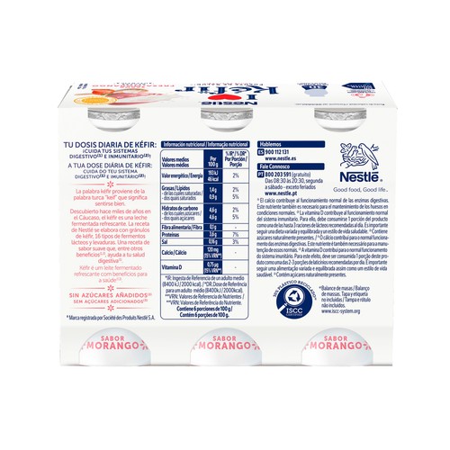 NESTLÉ Kefir líquido sabor a fresa, elaborado con fermentos lácteos y levaduras 6 x 100 g.