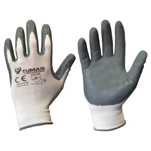 Guante de trabajo de nylon - nitrilo de color gris talla 7, TUMAN.
