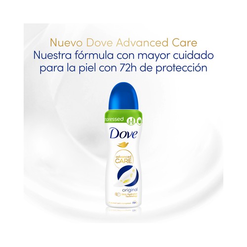 DOVE Desodorante en spray para mujer, sin alcohol y con 1/4 de crema hidratante DOVE Original advanced care 150 ml.