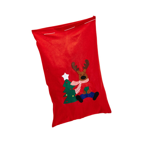 Bolsa de fieltro de 60x90 centímetros con decoración de navidad con diseño Santa Claus o Reno, color rojo, ACTUEL.