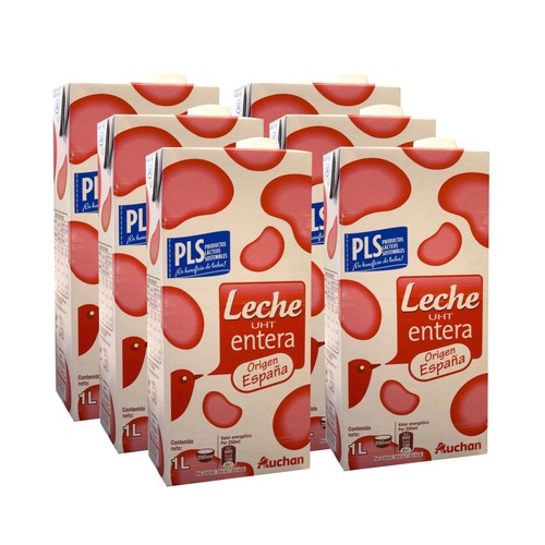AUCHAN Leche entera de vaca 6 x 1l. Producto Alcampo