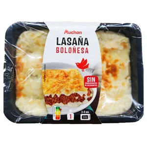 AUCHAN Lasaña Boloñesa, lista para calentar y comer 350 g Producto Alcampo.