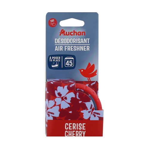 Ambientador para el coche en lata, aroma a cereza, AUCHAN.