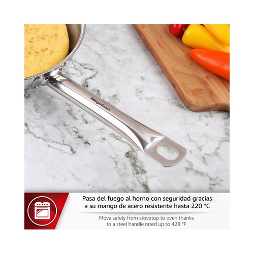 Sartén Ecosteel de 26 cm, de acero inoxidable sin antiadherente, MAGEFESA