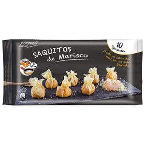 Imagen de COCINARTE Delicioso relleno de marisco, envuelto en crujiente pasta filo en forma de saquito Premium 10 uds.