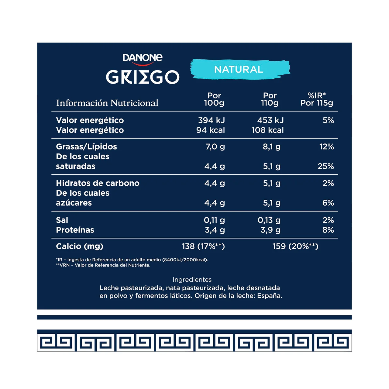 Yogur griego natural 920 g.