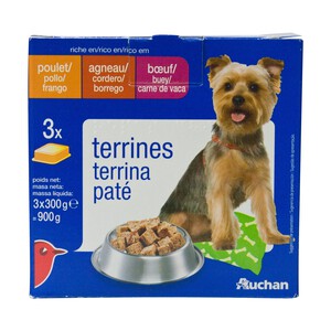 PRODUCTO ALCAMPO Pienso para perros a base de paté de pollo, cordero y buey PRODUCTO ALCAMPO tarrina 3 uds. de 300 g.