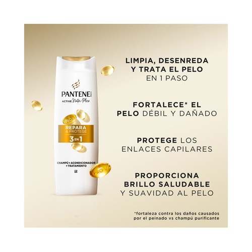 PANTENE Pro-v repara y protege Champú + acondicionador + tratamiento para cabellos secos, débiles y dañados 500 ml.