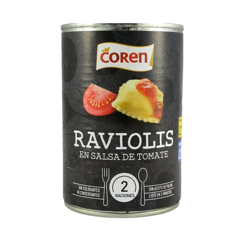 COREN Raviolis al huevo con salsa de tomate en lata 420gr