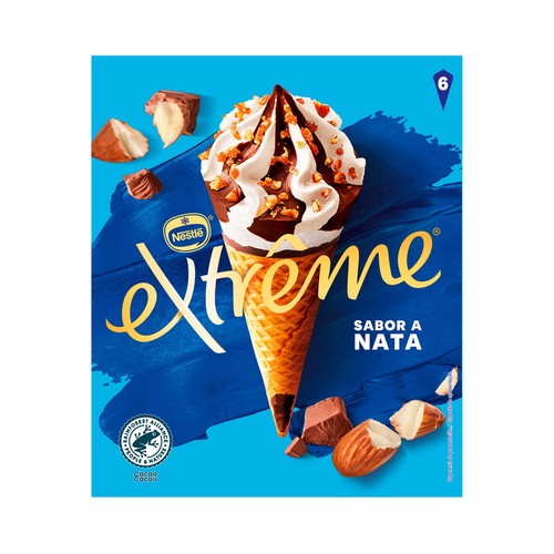 EXTRÈME de Nestlé Conos de helado de nata con almendra caramelizada y salsa de chocolate 6 x 110 ml.