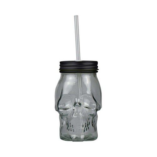 Jarra 40cl con cañita, forma calabera Halloween. ACTUEL