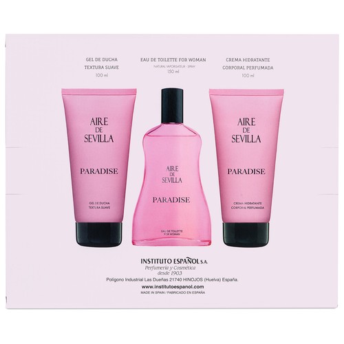 AIRE DE SEVILLA Paradise Estuche para mujer con colonia, gel y crema hidratante.