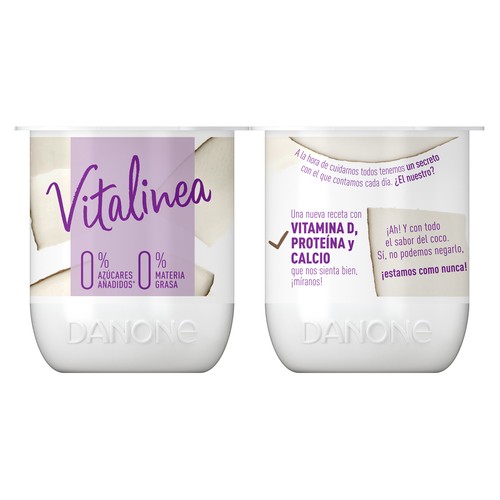 VITALINEA Yogur desnatado 0% materia grasa, sabor a coco  de Danone 4 x 120 g.