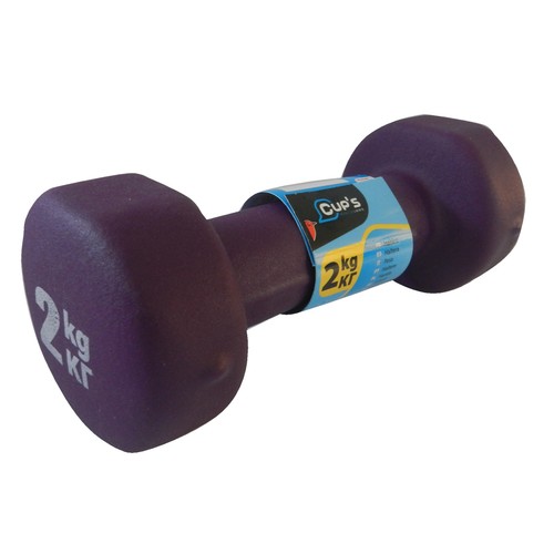 Pesa de 2 Kilogramos, con recubrimiento de neopreno, color morado CUPS.