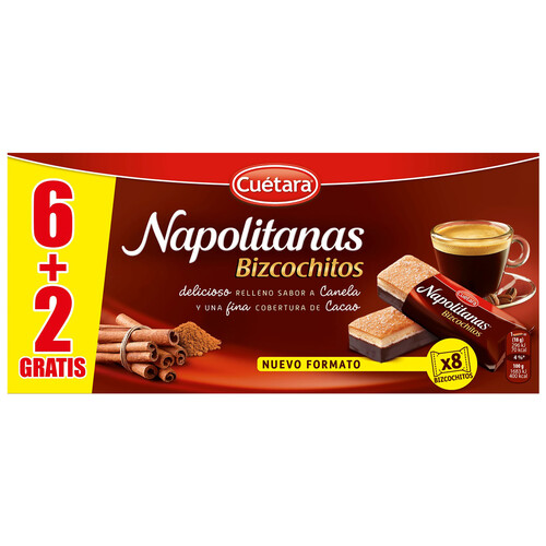 NAPOLITANAS CUÉTARA Bizcochitos con relleno sabor a canela NAPOLITANAS CUÉTARA, 6 uds x 117 g.