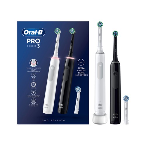 Pack de 2 cepillo de dientes eléctricos ORAL-B Duo Pro 3900, tecnología 3D, 3 modos, control de presión.