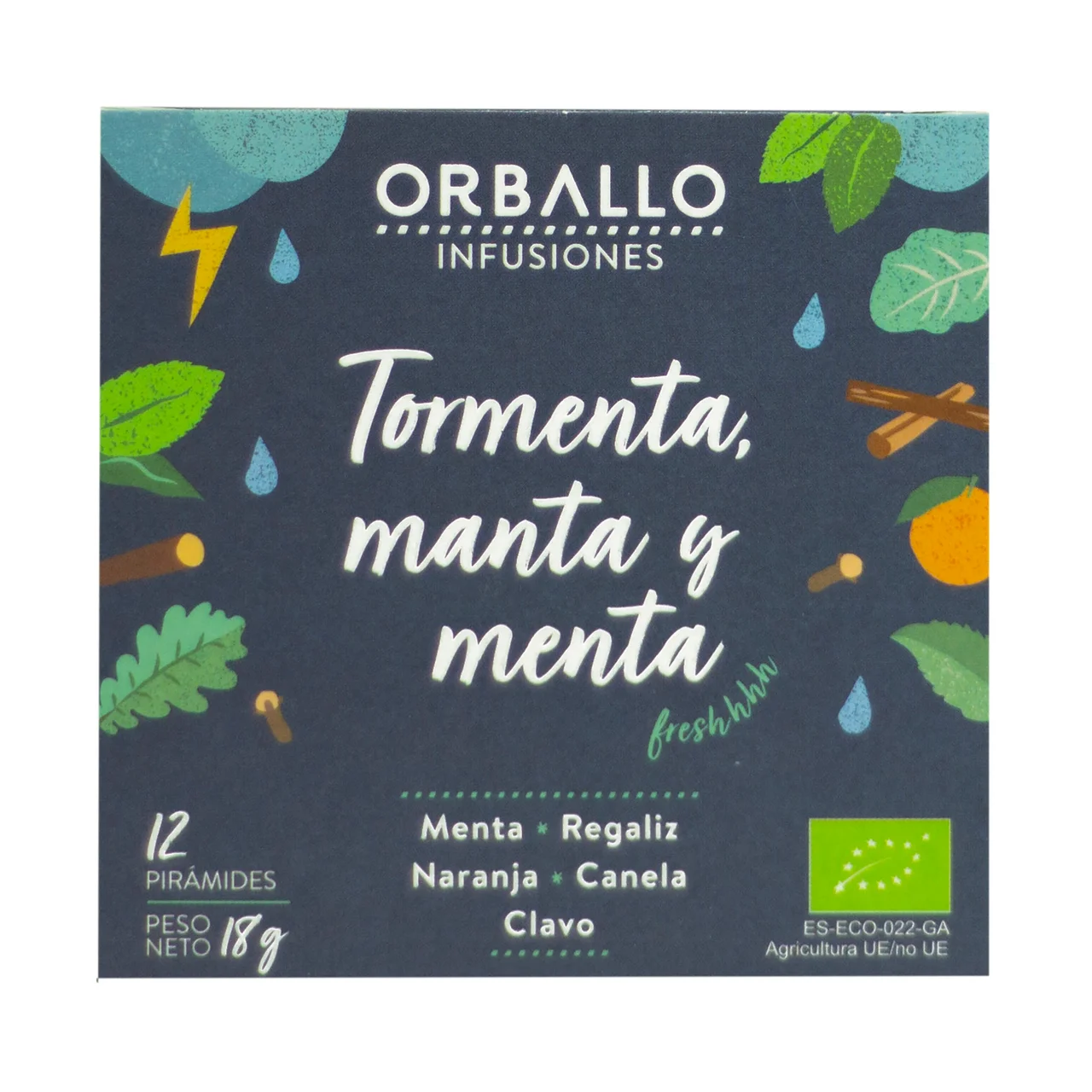 ORBALLO Tormenta manta y menta Infusión ecológica de menta, regaliz, naranja, canela y clavo 12 uds.