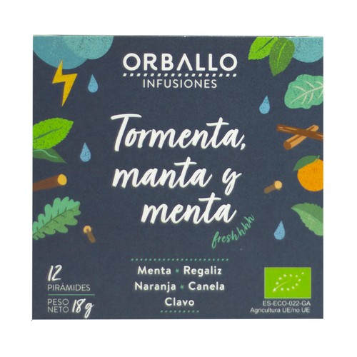 ORBALLO Tormenta manta y menta Infusión ecológica de menta, regaliz, naranja, canela y clavo 12 uds.