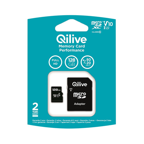 Alcampo Ofertas y productos de alimentación en línea - Tarjeta de memoria QILIVE MicroSDHC 128GB, clase 10, para FULL adaptador SD.