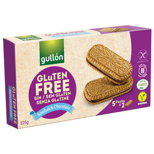 GULLÓN Galletas sin gluten chocolate tipo sandwich, GULLÓN, 225 g.