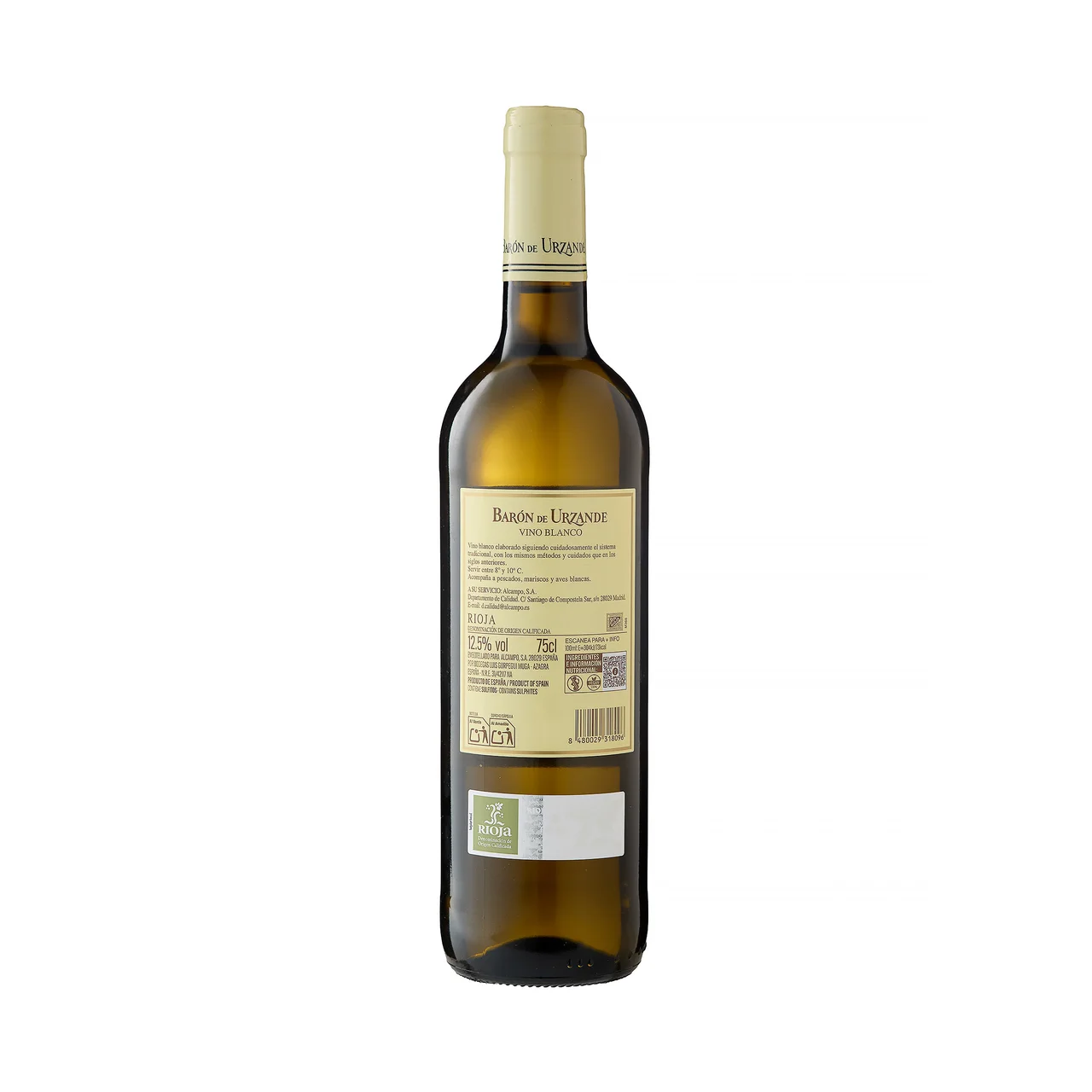 BARON DE URZANDE Vino blanco con D.O. Ca. Rioja botella 75 cl.