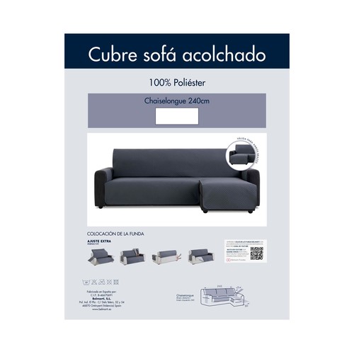 Cubresofá acolchado reversible para sofá chaise longue de 240 cm, color azul marino.