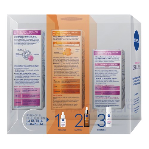 NIVEA Expert filler cellular Estuche con 3 sérums con efecto rellenador e iluminador.