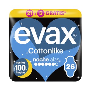 Imagen de EVAX Cottonlike Compresa de noche con alas, con parte trasera más ancha 26 uds.