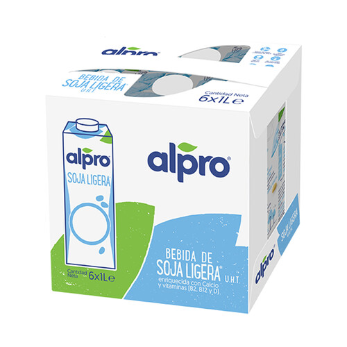 ALPRO Bebida de soja ligera enriquecida con calcio y vitaminas B2, B12 y D 6 x 1 l.