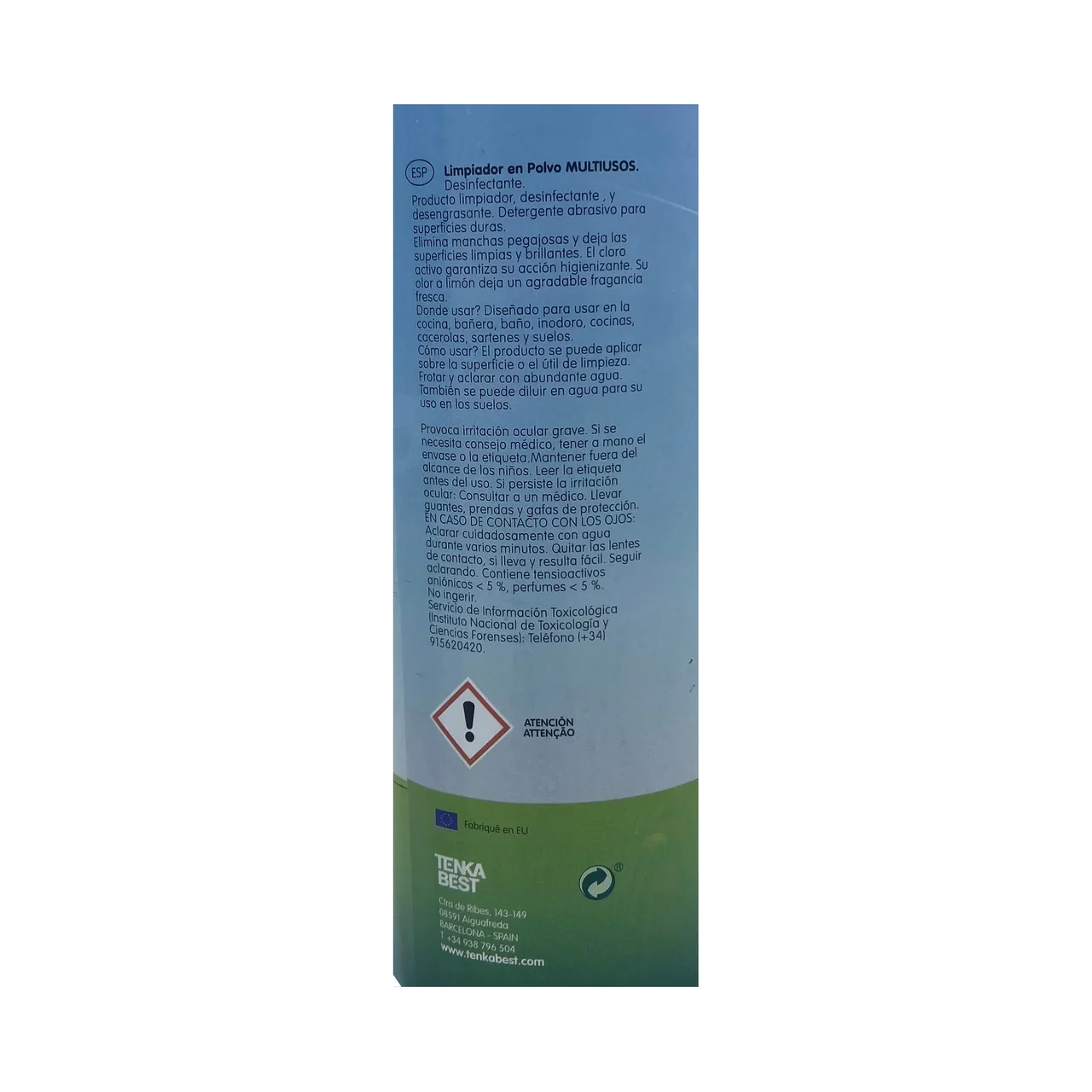 Limpiador en polvo multiusos con cloro activo y aroma a limón 750 g.