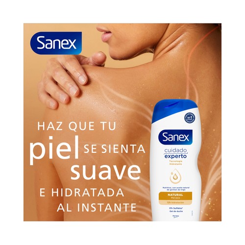 SANEX Cuidado experto natural  Gel nutritivo para baño o ducha, para pieles secas 600 ml.