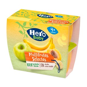 Imagen de HERO Baby Tarrito de frutas seleccionadas (manzana, plátano, albaricoque y naranja), a partir de 4 meses 4 x 100 g.