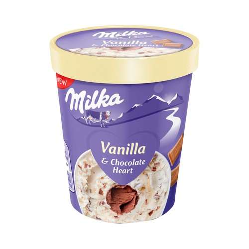 MILKA Tarrina de helado de vainilla con corazón de chocolate con leche 480 ml.