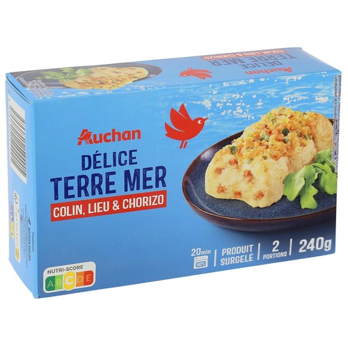 AUCHAN Abadejo, carbonero y chorizo 2 x 120 g Producto Alcampo.