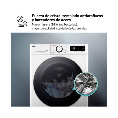 Lavadora secadora LG F2DR5S09A1W, capacidad lavado/secado: 9KG/5KG, clasificación energética: E, 1200RPM, H: 85cm,A: 60cm,F: 47,5cm.
