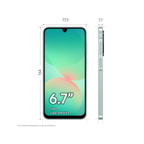 Smartphone Samsung Galaxy A26 5G 6,7" 256GB + 8GB RAM color verde menta.