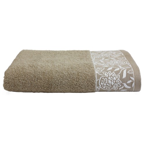 Toalla de ducha de 450 gm, diseño cenefa jacquard, color beige, ALMEIDA.