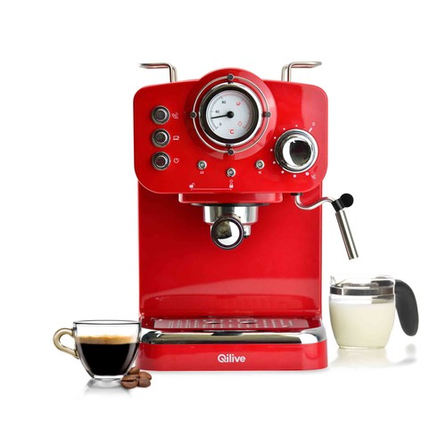 Cafetera espresso QILIVE Vintage, presión 15bar, termómetro, vaporizador, café molido, 1100W.