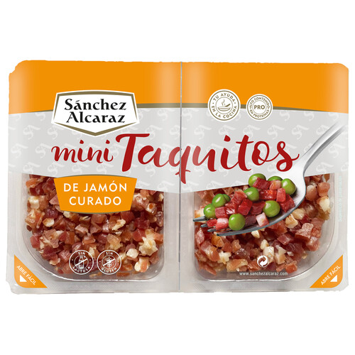Jamón curado cortado en mini taquitos SÁNCHEZ ALCARAZ 2 x 40 g.