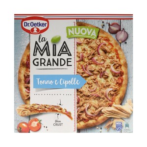 Imagen de DR. OETKER Pizza de mozzarella, atún y cebolla, de masa fina horneada directamente sobre piedra La mia grande 415 g.