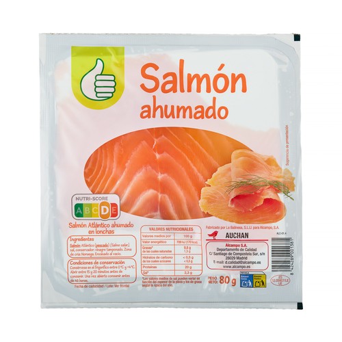 AUCHAN ECONÓMICO Salmón atlántico ahumado en lonchas 80 g Producto Alcampo Económico.