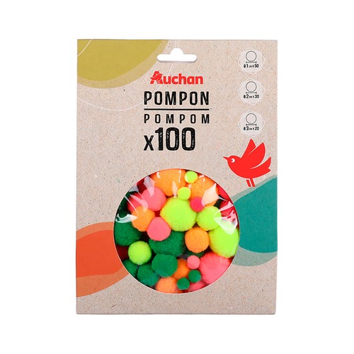 100 pompones para personalizar, surtido de colores de moda, ALCAMPO.