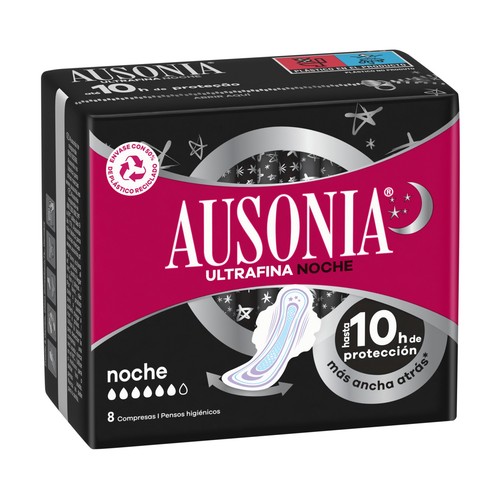 AUSONIA Compresas ultrafinas de noche con alas 8 uds.