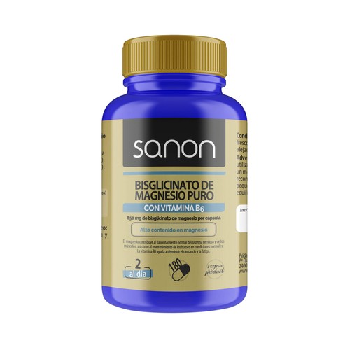 SANON Bisglicinato de magnesio puro con vitamina B6 180 capsulas.
