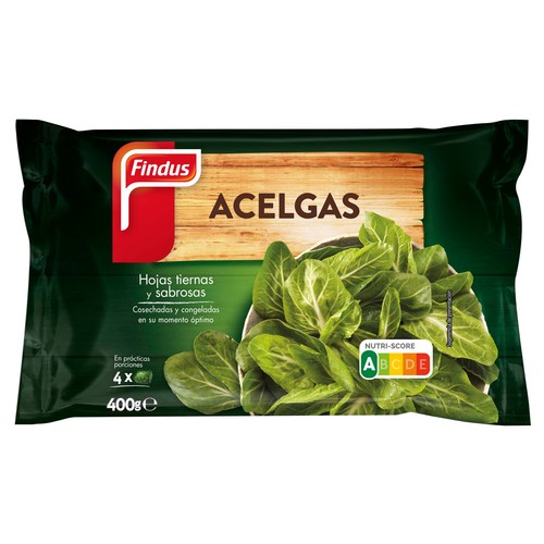 FINDUS Acelgas en hojas seleccionadas y congeladas en menos de 1 día FINDUS 400 g.