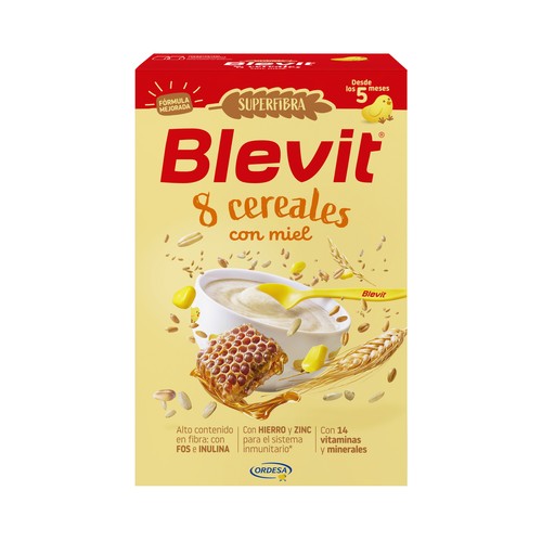 BLEVIT Superfibra Papilla de 8 cereales con miel, a partir de 5 meses 500 g.